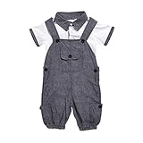 ベビー男の子紳士ロンパースオーバーオールロンパースセットFranterd Tシャツ+ジャンプスーツ グレイ