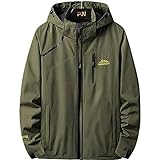 [Aquiver] ジャケット メンズ ウィンドブレーカー 春秋冬 ジャンパー 防風防寒 アウトドアジャケット マウンテンパーカー 無地 フード付 取り外し可能 (アーミーグリーン, 5XL)