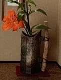 炭天 信楽焼 緑彩手付花入
