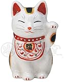 クラフトマンハウス 陶彩 万福 唐草 招き猫(左手上げ・小) 7444 赤絵