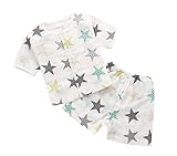 REILI パジャマ　子供服　ベビー　星　船　波　プリント　男女兼用　半袖　パンツ　ガーゼ　夏　綿　可愛い　ルームウェア　上下セット　2点セット