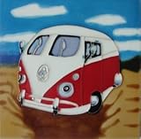 Volkswagen VW Bus Vanセラミック壁アート装飾タイル4 x 4
