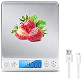 MIITO クッキングスケール デジタル はかり USB電子はかり 充電式 キッチンスケール 0.1g~3Kgの高精度スケール 量り 計量 調理 お菓子作り (シルバー)