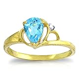 K14 Yellow, White, Rose Gold Pear-shaped Blue Topaz with Diamond Ring