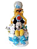 おむつケーキ ディズニー ミッキーマウス 新生児肌着セット＆ベビーグッズ付き 3段 男の子用 (パンパースSサイズ（28枚入り）)