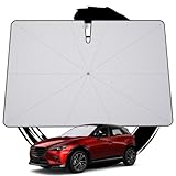 ruiya 車用サンシェード マツダ CX-3 CX3 サンシェード 傘 専用 フロントガラス パラソル CX-3 日除けシェード 曲がる中棒 ガラス繊維10本骨 車中泊 遮光 遮熱 UVカット 約10cm露先が折れる可能 スエード収納袋付き cx3 傘型サンシェード マツダ cx-3 パーツ