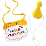 SSZYMAOYI 犬 誕生日 犬 帽子 猫 誕生日 犬 誕生日グッズ 蝶ネクタイ スタイ 猫 タオル かわいい唾液タオル 誕生日帽子（2点セッイエロー ）誕生日グッズ 飾り付け プレゼント ペット服