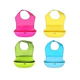 Narashop[4色選べる」ベビー キッズ 子供 6ヶ月~3歳 お食事エプロン 二重防水ナイロン布 イエロー ブルー グリーン ローズ (6ヶ月——3歳, ブルー)