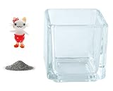 花市場直送便 ミニチュアガラス キャットちゃん リボン & カラーサンド ブラック & 植え込み用グラス ニューブロックS