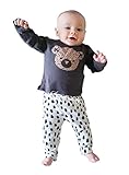(ウイ カプア) u'i Kapua レオパード 柄 ベビー 服 セット アップ 長袖 Tシャツ & パンツ (90,ブラック)