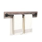 Torched木製&ブラックメタルHangingタオルバー/ウォールマウントバスルームタオルホルダーラック – MyGift ®