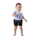 Famuka　ベビー男の子英字ロゴストライプコットンロンパース（ブルー　6-9M(67-72CM））