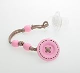 Pink Wooden Button Jeanky Pacifier Clip by Crystal Dream