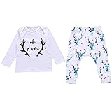 Perfk コットン　　子供　　赤ちゃん　ユニセックス　　Tシャツトップス　　パンツ　　服装セット　鹿プリント　柔らかい　　写真撮影　　全4サイズ - 鹿, 6-12ヶ月