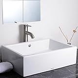 aquateriorラウンド/スクエア/オーバル/長方形テーブルトップ浴室磁器容器シンクホワイトセラミックBasin W / Popupドレイン Rectangle (20-2/7"x 14-1/4"