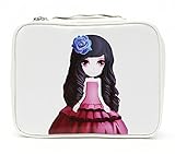 漫画コミックの素敵な女の子の旅行化粧品　バッグ　革化粧ケーストイレタリーオーガナイザー (ホワイト)