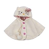 赤ちゃん　女の子　ポンチョコート　秋　冬　厚さ　トレンチ毛皮　可愛い　ハローキティの顔　フード付き　ケープ (100cm/18ヶ月~24ヶ月, ホワイト)