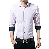 Gaosa ワイシャツ メンズ 襟高　長袖Yシャツ 無地　形態安定 おしゃれ ビジネス ビジネス ドレス スリム (40, ピンクー)