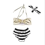 女の子 水着 セパレート キッズ水着 アイスクリーム 子供水着 可愛い みずぎ オシャレ 3点セット タンキニ かわいい ボーダー柄 黑白 リボン 3点セット (110cm, 黑白)