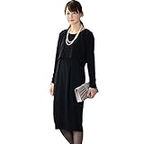 Pearls セットアップ風 授乳口つき ひざ下丈の コクーン ワンピース black