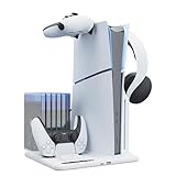 Newzerol【2023年新登場！】PS5 Slimに対応アクセサリー Play*Station PS5 Slim ゲーミング多機能ステーション 過充電防止 Dualsenseコントローラー用充電ドック 充電スタンド Play*station 5 Slim本体冷却スタンド 冷却機能搭載 ゲームカード収納 ps5slim多機能クーリングブラケット