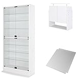 【福袋】【地球家具】フィギュアラック「ワイド」新シリーズセット 幅83cm 奥行29cm 【正規品】[鍵付きコレクションケース] [耐震]（開き戸 ハイタイプ本体+上置きハイタイプ+背面ミラー） ホワイト