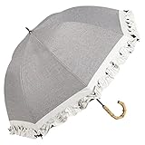 Refume レフューム フリル 日傘 長傘 完全遮光 晴雨兼用 グレー ベージュ REFU-0009