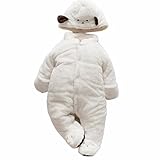 ベビーロンパース 冬 着ぐるみ 厚手 カバーオール ベビー服 女の子 男の子 動物 コスチューム 赤ちゃん 防寒着 撮影 出産祝い (ホワイト, 73cm)