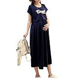 マタニティ ワンピース アルファベット ロング丈 授乳口付き 授乳服 マキシワンピ 妊娠服 レジャー
