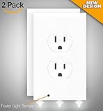 電源コンセントカバープレートLEDナイトライト、新しいデザインFasterライトセンサー – 簡単なインストール – 低消費電力 – Noワイヤとは電池 – ( 2パック、ホワイト – 新しいデザイン