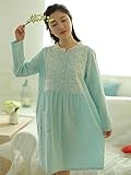 (レモンツリーセブン)Lemon tree7 レディース ネグリジェ 長袖 ワンピース 春 夏 ロング フレア マタ二ティ 無地 綿100％ 可愛い レース フリル ルームワンピース ブルー M