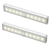 WYBAN 10 LED高輝度省エネ電池式センサーライト 、磁石粘着テープで壁に簡単に取り付け 幅広く感知するセンサー 階段 クロゼット 玄関に最適 、暖かい白 LED 人感センサーライト（２個セット