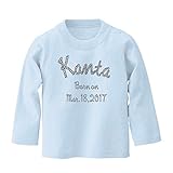 名入れ 長袖 Tシャツ / ベビーサイズ [BT436] 90cm ライトブルー×グレーロゴ 出産祝い 誕生日 プレゼント おしゃれな 名前入り ベビー服