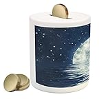 Moon Piggy Bank by Ambesonne、Moon設定over the sea with Waves Night Sky With Stars End of theイブニング、印刷セラ