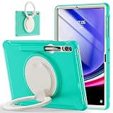 360度回転 スタンド Galaxy Tab S10+/S9 FE+/S9+/S8+/S7+/S7 FE 12.4インチ ケース 衝撃吸収 頑丈 持ち手付き ハンドル付 Android タブレット ギャラクシー Tab S10+/S9 FE+/S9 Plus/S7 Plus/S7 FE/S8 Plus 12.4" カバー 落下防止 S Pen 收納 子供 ケース, ミント