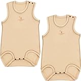 オーガニックコットン フライス 袖なしボディスーツ 2枚組 (70cm, キナリ)