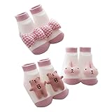 【3足セット】出産祝い ベビーソックス キッズ アニマル 柄 靴下 新生児 赤ちゃん 滑り止め付き 女の子 男の子 お出かけ （ピンク）S(0~12ヶ月) Gaorui（ガオルイ）