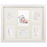 Asiso ベビー フレーム 手形 足形 写真立て 安全粘土 記念品 卓上壁掛両用 出産祝い 内祝い (W33×H28cm, ホワイト)
