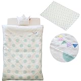 サンデシカ　スリーピングピロー付☆洗えるベビー布団 合計8点セット 必要最小限アイテムをチョイス_サックスドットフラッグ 【日本製】