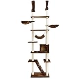 タンスのゲン キャットタワー 突っ張り タイプ 高さ240～257cm 【 バスケット / ハンモック / 爪とぎ / ベッド 】 ブラウン 32000003 DB