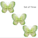 Set of 3 : HangingバタフライグリーンホワイトTriple Layeredナイロンメッシュ蝶赤ちゃん保育園寝室女の子部屋天井壁装飾ウェディング誕生日パーティーブライダルシャワーPlay
