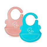 OFUN ベビービブ 2枚組 お食事エプロン 赤ちゃん よだれかけ 幼児用エプロン 防水 ソフト ベビー 速乾性　抗菌ビブ ブルーピンク