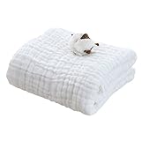 Cuby 6重ガーゼケット ベビーバスタオル タオルケット ベビーブランケット おくるみ (白 10層95*120cm)