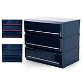 収納ケース チェスト 木天板 ハイブリッド天板 色分けプレート付 帯電処理 角丸加工 幅62 3段 ダークブルー