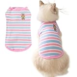 AmzBarley 犬の服 ワンピース 春 夏 綿製 ストライプ 立体花柄 可愛い 犬服 小型犬 中型犬 服 シャツ クールベスト 丸首 半袖 薄手 吸水 通気性 伸縮性 柔らかい 犬服 ベスト 洋服 猫 子犬 中小型犬用 ペット服 プルオーバー 部屋着 虫除け 毛落ち防止 お出かけ 写真撮影