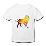 星 ２～６歳子供 男女兼用 半袖 ティー Tシャツ ライオン 動物 王 森 White 5-6 Toddler