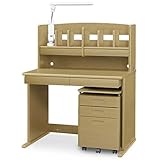 デスク ワークデスク 学習デスク 100cm パソコンデスク 机 ワゴン付き ライト付き (ライトブラウン)