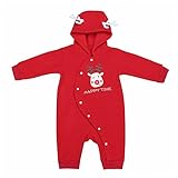 (アイム)iiniim　ベビー　ロンパース　クリスマス　トナカイ　ジャンプスーツ　フード付き　ロングスリーブ　連体服　ワンピース　キッズ服　ユニセックス　ボーイズ　ガールズ　ボディスーツ レッド タグ