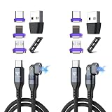 16pin USB-A/C両用6in1マグネット磁気充電ケーブル 240W/5A急速充電 同期データ転送 16ピン専用 L字兼用 180度回転 Type-C ライトニング Micro用端子 USB A アダプター ヘッドホルダー 急速充電 磁石 着脱式 i0S Android USB Magnetic Charging Cable (1.0m + 1.8m ２本セット)
