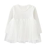 ガールズワンピース 女の子 長袖 チュニック チュールスカート キッズドレス 子供服 プリンセススカート (104cm, ホワイト)